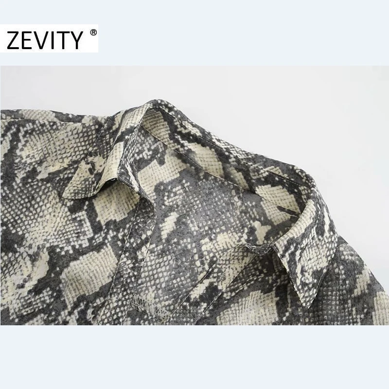 Zevity Naujas Moterų derliaus gyvatės odos spausdinti atsitiktinis smock palaidinė lady paspauskite klostyti seksualus slim marškiniai, elegantiškos femininas blusas viršūnes LS7225