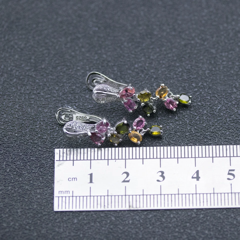 Anzogems natūralių spalvų turmalinas gėlių papuošalų rinkiniai 925 sterlingas sidabro rožės žiedas, auskarai brangakmenio papuošalai moterims vasaros