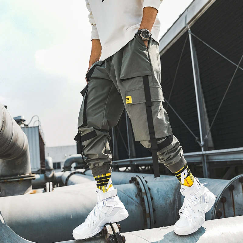 2020 Naujas Hip-Hop Poilsiu Krovinių Kelnės Vyrų Haremas Kelnės Multi-Pocket Juostelės Vyras Sweatpants Streetwear Laisvalaikio Vyriškos Kelnės S-6XL