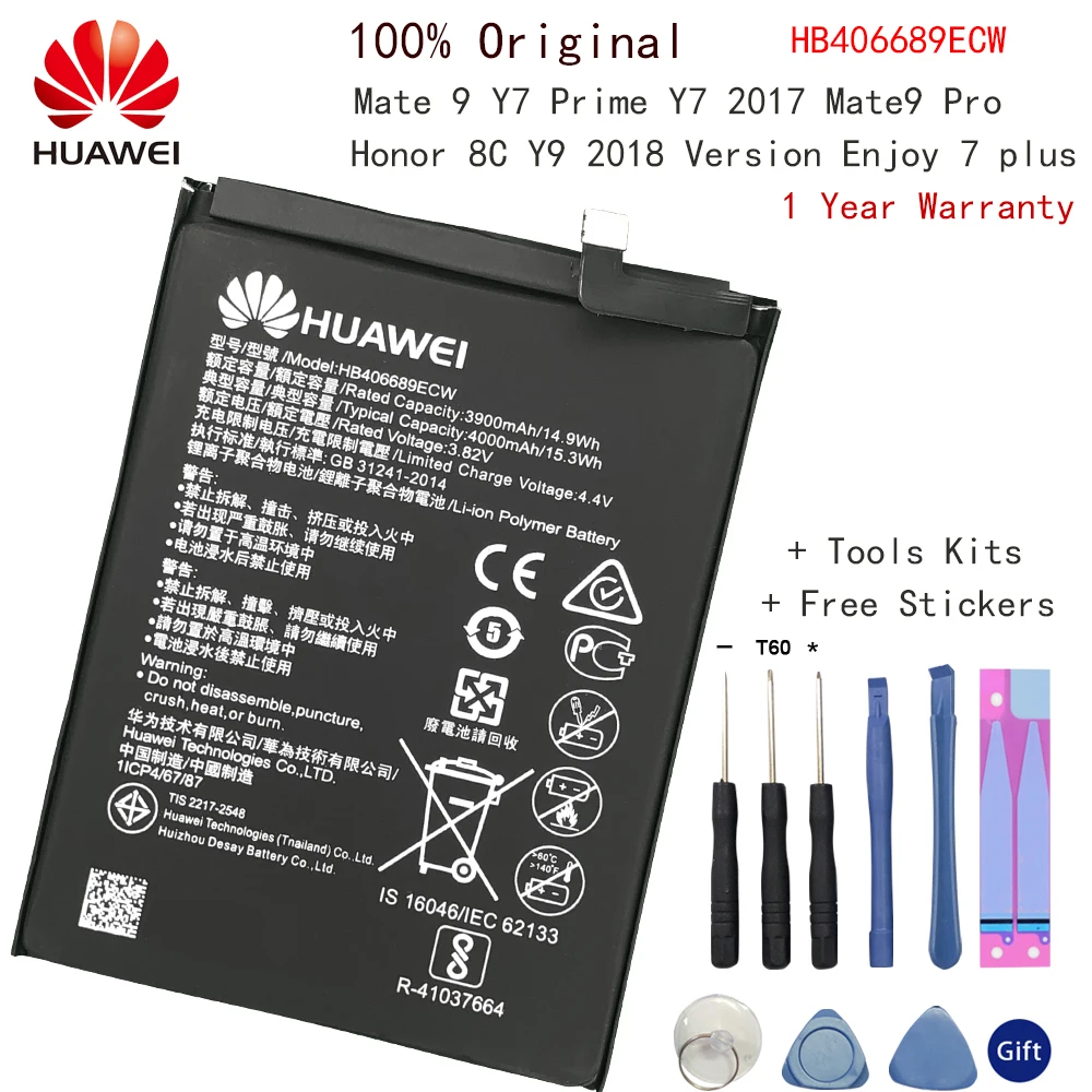 Originalus HB406689ECW Li-ion Telefono baterija Huawei Mėgautis 7 Nova 2 plius Nova 2i Nova 2 Mate 9 Garbę 10 P8 Lite
