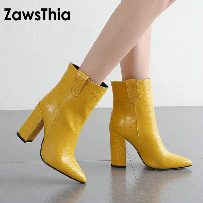 ZawsThia 2020 nauji žiemos, rudens geltonai ruda balta moteris batai blokuoti aukšti kulniukai batai moterų mados batai bateliai botas