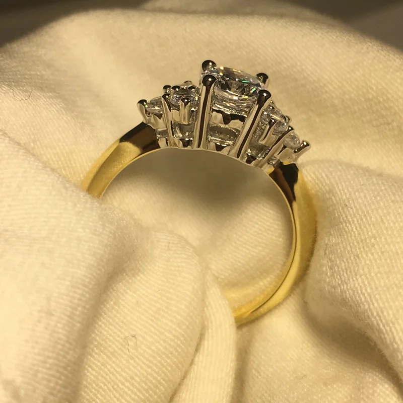 ANZIW 925 Sterlingas Sidabro Geltonos Aukso Spalvos Žiedas Trys Akmenys Apvalus Sumažinti Vestuvių Juostoje Moterų Dalyvavimas Meilužis Fine Jewelry