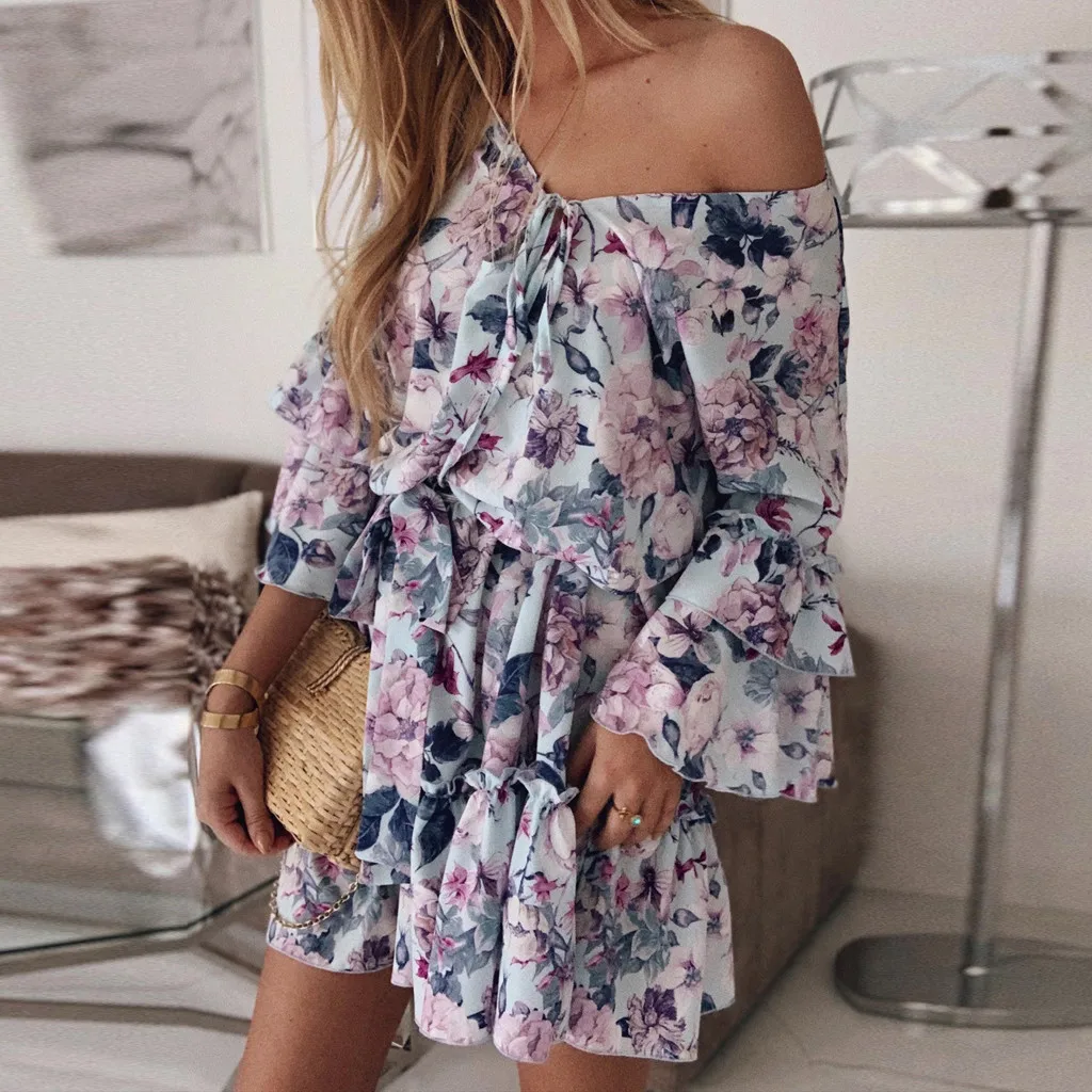 2020 Moterų Suknelės, Vasaros Seksualus Boho Gėlių Swing Mini Suknelė Vasaros Atostogų Paplūdimyje Pynimas Pinikai Sundress платье
