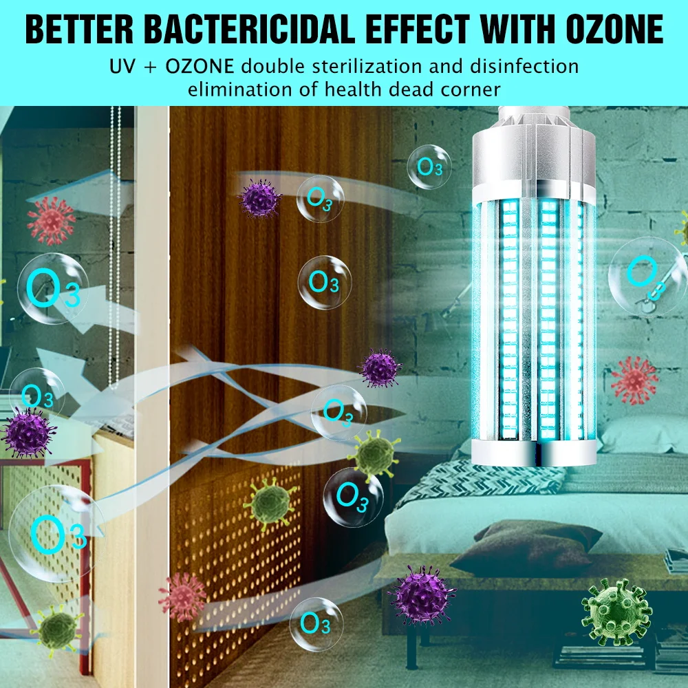 60W UV Baktericidiniu Šviesos diodų (Led) Ozono Lemputė E27 Dezinfekuoti Bakterijų LED Lempos 100-277V Nuotolinio Valdymo pultą Smart Laikas Antibakterinis Lempos