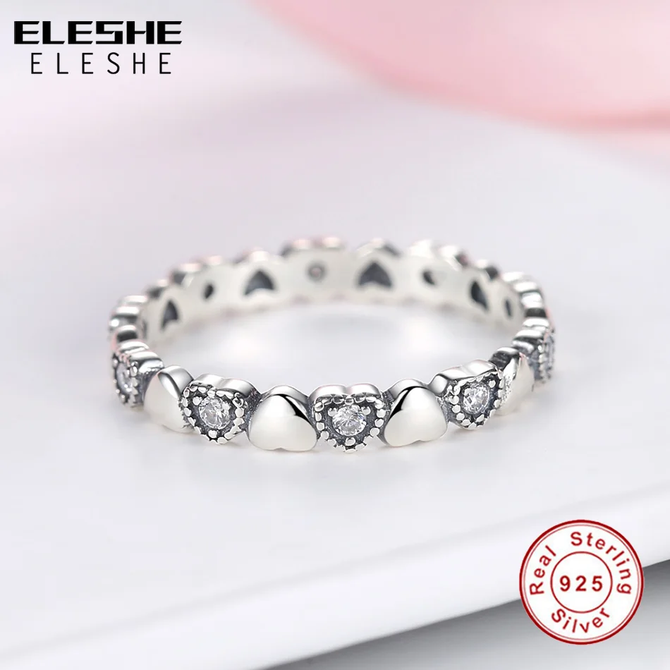 ELESHE Originali 925 Sterlingas Sidabro Vienas Žiedas Širdyje, Aišku, CZ Piršto Žiedai, Moterų, Merginų Vestuvės Vestuvinis Papuošalų Anel