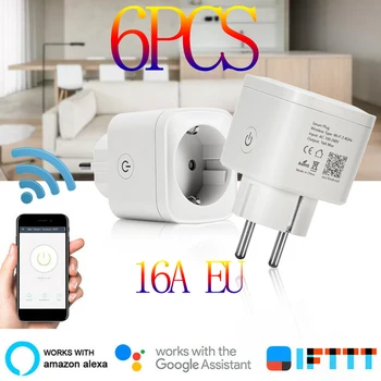 6pcs 16A Smart Wifi Plug ES Su Energijos Stebėti Smart Home Belaidžio Lizdo Laikmatis Žvakės Veikia Su Alexa 