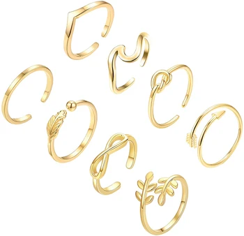 8PCS Atidaryti Žiedų Rinkinys Moterims Rodyklių Mazgas Bangų Žiedai Didina Nykščiu Reguliuojamas Žiedų Rinkinys