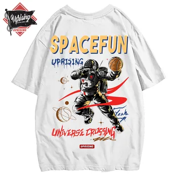 Astronautas Kosmose Įdomus Asmenybės Originalus trumpomis Rankovėmis T-shirt Gatvės Tendencijos Europos ir Amerikos Stiliaus vyriški trumpomis Rankovėmis