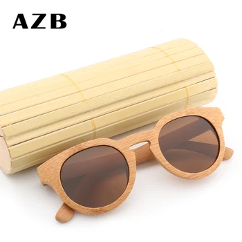AZB bambuko retro poliarizuoti akiniai nuo saulės medinis Rėmas, Vyrus ir Moteris, Saulės akiniai, padarytais rankų darbo gafas de sol madera