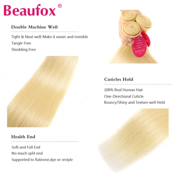 Beaufox 613 Blond Ryšulius Su Uždarymo Brazilijos Plaukų Pynimas Ryšulius Su Uždarymo Tiesiai Žmogaus Plaukų Ryšulius Su Uždarymo Remy