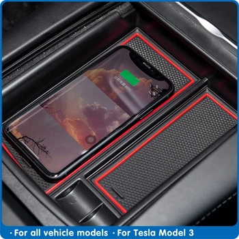Belaidis Kroviklis Automobilinis Telefono USB Tesla Model S X Uosto Konsolė Qi Auto Protingas Greito Įkrovimo Konsolės Modelio X S