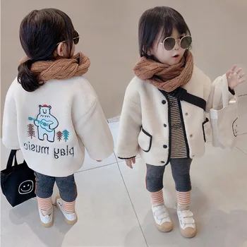 Berniukų ir mergaičių paltai animacinių filmų ėriukų vilnos kamšalu striukė kailis žiemos nauji vaikiški drabužiai