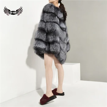 BFFUR 2020 m. Žiemos Nekilnojamojo Silver Fox Fur Žaliojo Moterims, Originali Fox Fur Poncho Ir Skara Visą odos, Natūralaus Kailio Paltai Moterims Prabanga