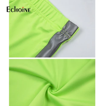 Echoine Atspindintis neon dviejų dalių komplektas Fitneso Apranga Moterims Dviratininkas Šortai ir pasėlių viršuje Prakaitą drabužius Klubas tracksuit Atitikimo Rinkiniai