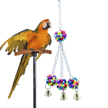 Eco-friendly papūga papūga papūga naminių paukščių spalvų plastiko bell kramtomoji kamuolys grandinės varžą žaislas