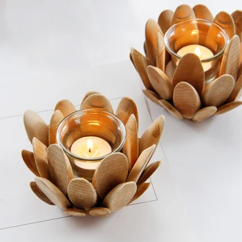 Europos Medinių Amatų, Meno Gėlių Vazoninių Lotus Dizaino Žvakių Laikikliai Vestuvių Dekoravimas Žvakidė Kalėdų Šalies Prekių