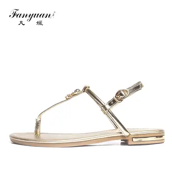 Fanyuan New2019 Atsitiktinis natūralios Odos butas Moterų sandalai, Šlepetės Vasaros Paplūdimio Bateliai fifo butas sandalai EUR dydis 43