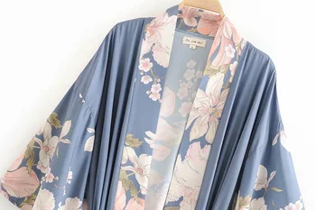 Fitshinling Blyksnius Rankovėmis Beach Kimono Su Varčias Pusės Split Spausdinti Kišenės Plonas Ilgas Cardigan Atostogų Padengti-Iki Rudens Išvyka Naujas