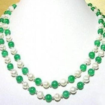 Gana 7-8mm gamtos white pearl 8mm žalias chalcedony vienas apvalus karoliukai, karoliai aukštos klasės womnen karšto parduoti papuošalai 18inch BV361