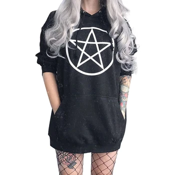 Gotikos Pentagram Hoodies Moterų Palaidinukė Black Unisex Puloveris Tumblr Hispter Atsitiktinis Viršūnes Tamsiai Fahion Apranga