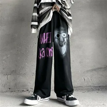 HOUZHOU Hip-Hop Pločio Kojų Kelnės Rudenį 2020 Mados Grafiti Spausdinti Kelnės Aukštu Juosmeniu Harajuku Streetwear Atsitiktinis Kelnės Moterims