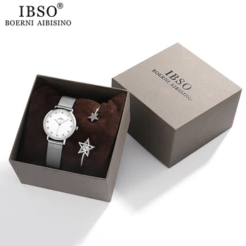 IBSO Moterų Kvarcinis laikrodis su Krištolo Apyrankė Prabanga Rose Aukso Diržas Ponios Bangle Apvalus Laikrodis Papuošalų Rinkinys Dovana Moterims