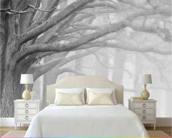 Individualizuotos Fono paveikslėlį Namų dekoro Freskos Black & White Eskizas Abstrakčiai Medžio Skraidančiu Paukščiu TV Fono sienos 3d tapetai Beibehang