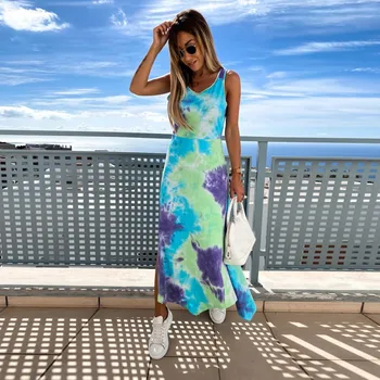 KANCOOLD suknelė Atsitiktinis Maxi tie Dažai Kratinys O Kaklo, Rankovių Ilgio Paplūdimio Suknelė Vasaros saldus Bohemijos nauja suknelė moterims 20529