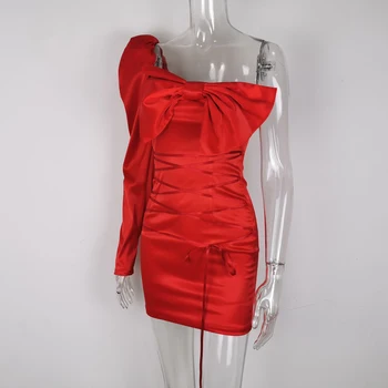 Karlofea Naujų Privačių Šalis Suknelė Lankas Struktūrinio Nėrinių Mini Suknelė Vintage Red Gimtadienio Įžymybė Dėvi Spalvingas Vieną Sluoksniuotos Rankovėmis