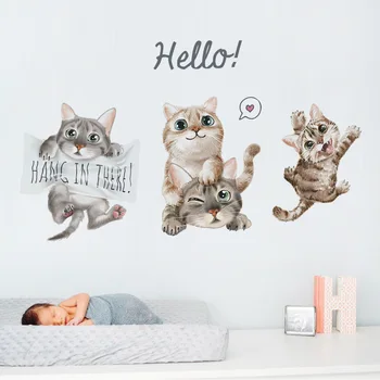 Keturių cute kačių sienų lipduko vaikų, vaikų kambarys namo apdaila, nuimamas tapetai gyvenimo kambario, miegamasis freskos kitty lipdukų naujas