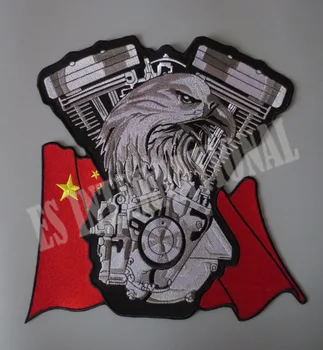 Kinijos vėliava eagle twin variklis 11.2 cm Siuvinėjimo Lopai Striukė atgal vest Motociklų Klubas Dviratininkas outlaw 27.4 cm *28.6 cm