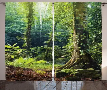 Klasėje Papuošalai Atogrąžų Miškų Užuolaidos Rytą saulės spindulių Per Laukinių Ivy ant Medžių Ramybės Gamtos Gyvenimo Kambario, Miegamasis