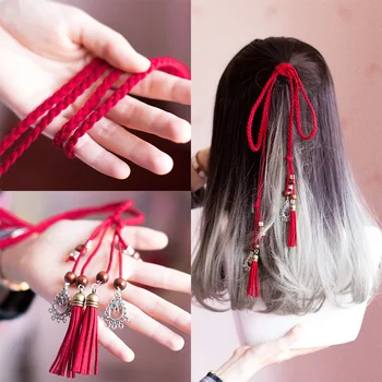 Kutas plaukų virvę hanfu nusipelno veikti vaidmenį senovės kostiumas padangų Retro raudona virvė senovės plaukų juosta
