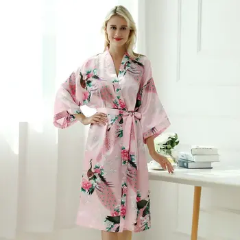Lady Seksualus Kostiumai Japonų Kimono Yukata Suknelė su Diržu, Satino, Šilko Pižama Cardigan Sleepwear Moteris Sklandžiai Maudymosi Chalatai Suknelė