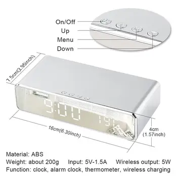 LED Elektros Žadintuvas Skaitmeninis Termometras Laikrodis HD Veidrodis, Laikrodis Su Telefono Belaidžio Kroviklio Ir Data