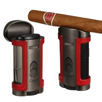 Lubinski Lengvesni Vėjo Dujų Cigarų Žiebtuvėlio 4 Degikliu Jet Liepsna Nešiojamų Kelionių Cigarečių Žiebtuvėliai Cigarų W / Dovanų Dėžutė