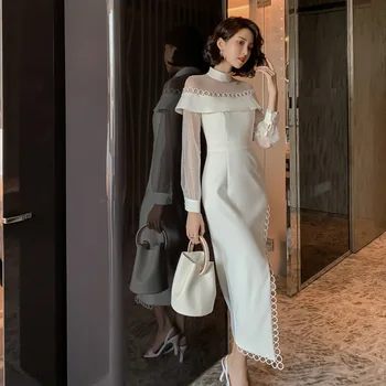Mados moterų slim perspektyvos elegantiškas oficialų suknelė naują atvykimo Biuro panele seksuali šalies mergina, baltas ilgas, mielas pieštuku suknelė