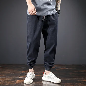 Mados Streetwear Vyrų Džinsai Loose Fit Džinsai Krovinių Kelnės Spausdinti Dizaineris Haremo Kelnės Derliaus Hip-Hop Džinsai Vyrams Poilsiu Kelnės