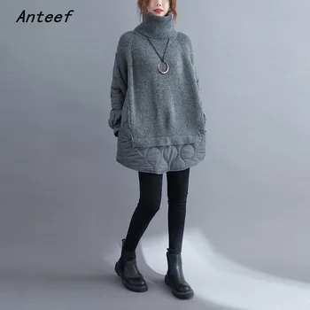 Medvilnės megzti plius dydis Golfo traukti priežastinis prarasti rudenį, žiemą moteris megztiniai megztinis megztinis viršūnes moterų drabužiai 2021