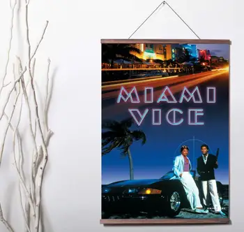 Miami Vice Tv Šou Menas Drobė plakatas apdailos, dažymo, su medžio masyvo kabinti pažymėkite