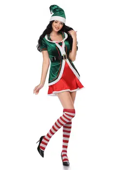Mielas Žalias Plius Dydžio Kalėdų Senelio Elfas Pagalbininkai Kostiumas Seksualus Trumpą Suknelę Kalėdų ir Naujųjų Metų Drabužių Moterims Festivalis Apranga