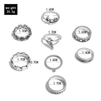 Modyle Bohemijos Krištolas Žiedai Nustatyti Širdies sidabro Spalvos Žiedai Moterų Mados Geometrinis Žiedas Madinga 2020 Papuošalai Dovanų Šalis