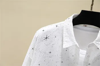 Moterims Palaidinės, Marškinėliai Tunika Moterų Viršūnių Drabužių 2020 Womenswear Ilgomis Rankovėmis Mygtuką Aukštyn Žemyn White Star Spausdinti Naujas Mados Rudens
