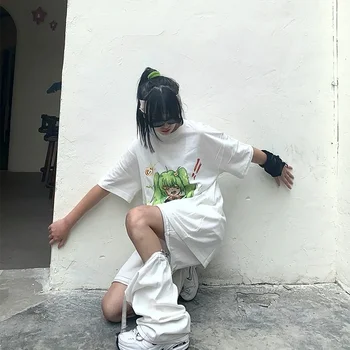 Moteriški Marškinėliai Hip-Hop Streetwear Japonų Animacinių filmų Seksuali Moteris, Mergina Marškinėlius Harajuku T-Shirt Anime Medvilnės Gotikos Viršūnes Tees Viršų