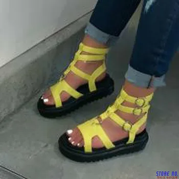 Moterys plus size vasaros sandalai flatform batai pleištai moteris gladiatorių PU odos peep toe sandalias mujer sapato feminino d572 reikalavimus