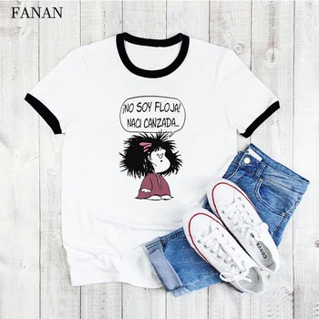 Moterų marškinėliai animacinių filmų PAZ Mafalda ar QUIERO Kavinė spausdinti moterų grafinis T-shirt Harajuku juokingi marškinėliai moteriška viršūnes Tee drabužiai