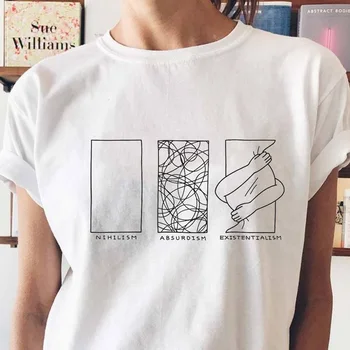 Moterų Marškinėliai Nihilizmo Absurdism Egzistencializmą Atspausdinta Tee Unisex Harajuku Atsitiktinis Trumpas Rankovės O-kaklo Hipster Grafinis Tee Viršūnės