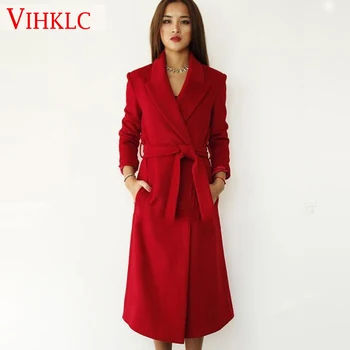 Moterų Vilnos Kailis 2020 M. Žiemos paltai moterims Raudona/Juoda Tranšėjos Paltai Negabaritinių Šilti moteriški paltai Europos Mados moteriški drabužiai L871