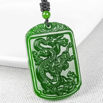 Natūralaus Green Jade Dragon Pakabukas Karoliai Karoliukai Žavesio Papuošalų Mados Aksesuarai Ranka Raižyti Žmogus, Sėkmės Amuletas Dovanos