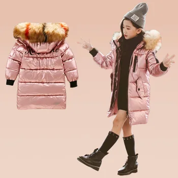 Natūralus kailio 2020 Naujų vaikai Ilgai Kamšalu Mergaitė Žiemos paltai Vaikams Žiemos Paltai Vaikams Šiltą, su kailiu Sustorėjimas Gobtuvu žemyn Paltai